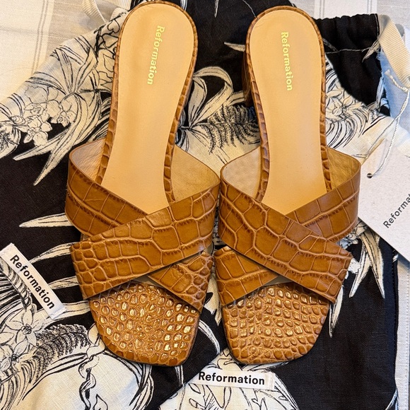 Reformation Croc Embossed Heel Sandal Slide NEW NWT